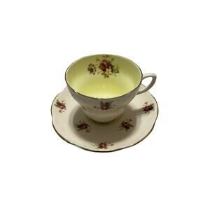 Foley Bone China Rosette Pink and Biqsue Teacup and Saucer Set Yellow Interior